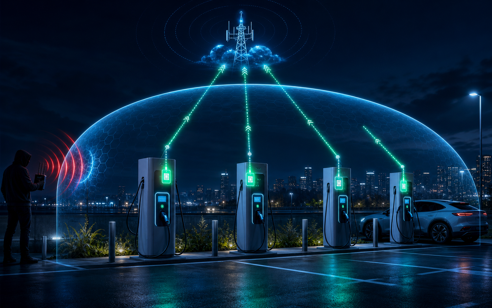 X-Connect chargers with independent LTE and 5G communications protected against local jamming