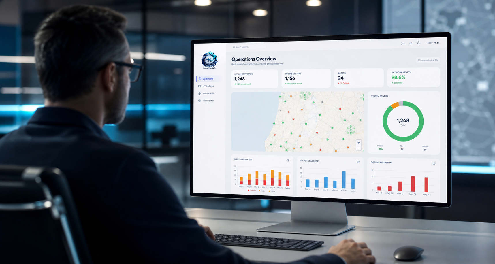 Operator monitoring the X-Connect platform dashboard in real time